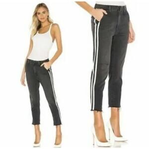 MOTHER The Shaker Prep Fray Jeans Dear Mr. Black Racer Side Stripe Crop q25